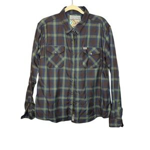 Dixxon Men's The Cove Blue Green Brown Plaid Flannel Shirt Size XL